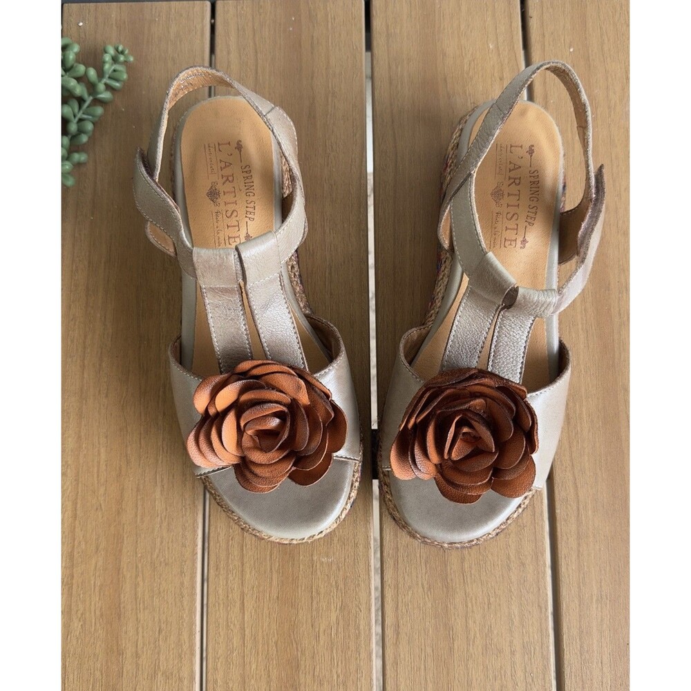 L’Artiste Spring Step Tempest Women EU38 Hand Painted Leather Wedge Sandals Boho